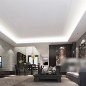 Wohnzimmer Sofa Hintergrund Wand Innenraum V2 3D-Modell