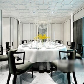 Restaurant Private Room Round Table Interior 3d model