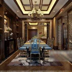 European Dinning Room Chandeliers Design Interior 3d model