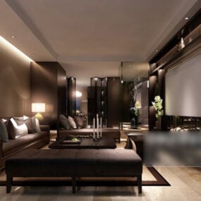 Modelo 3D do interior da sala de estar Villa Nordic