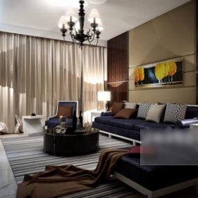 Vardagsrum med gardiner interiör 3d-modell