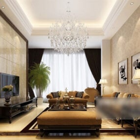 Living Room Asian Style Interior 3d model