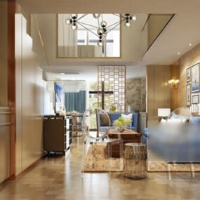 Modern Living Room Glass Ceiling Interior 3d model