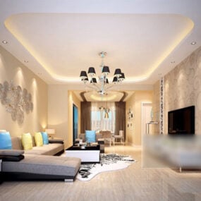 Sala de estar sencilla, sofá moderno, interior, modelo 3d