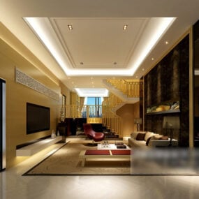 Model 3d Interior Ruangan Omah Villa Living Room Dekorasi Langit-langit