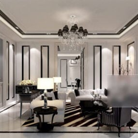 European White Living Room Crystal Lamp Interior 3d model