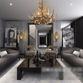 غرفة المعيشة الأوروبية الحديثة اللوحة الداخلية نموذج 3D
