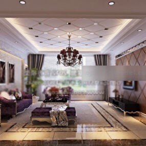 Casa europea Villa Sala de estar Interior Modelo 3d