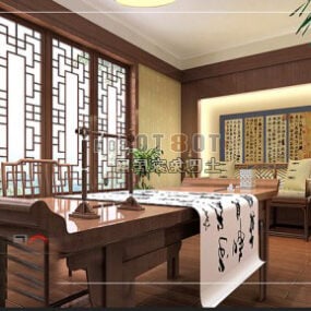 Chinese Style Study Room Interior V6 3d model