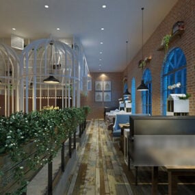 Coffee Restaurant Rustic Style Interior 3d model
