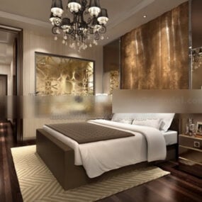 寝室のホテルのインテリア3Dモデル
