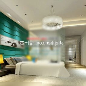 हरी दीवार आधुनिक बेडरूम इंटीरियर 3डी मॉडल