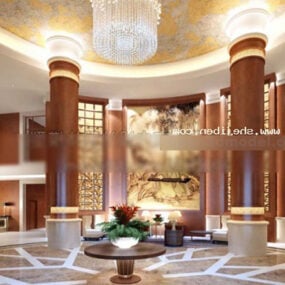 Interior del vestíbulo del hotel clásico modelo 3d