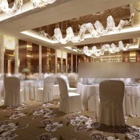 Modelo 3D do interior do restaurante para recepção de casamento