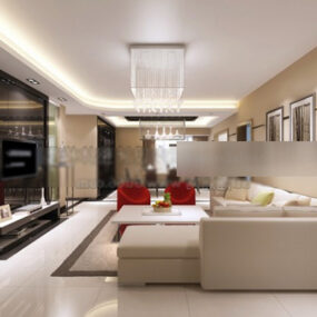 White Modern Living Room Interior V1 3d model