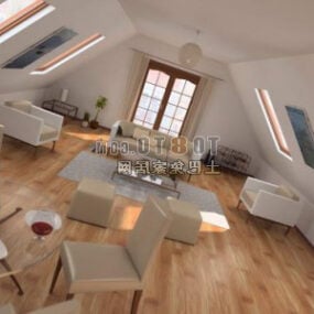 3D model interiéru obývacího pokoje ve stylu podkroví