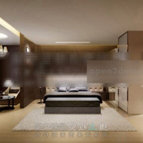 Ahşap Duvar Stili Yatak Odası İç 3d modeli
