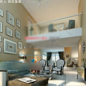 Villa Home Duplex Living Room Interior 3D-malli