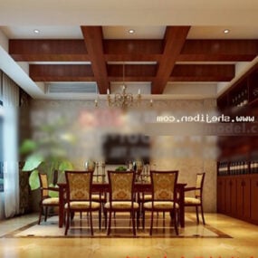 Houten plafond Restaurant interieur 3D-model
