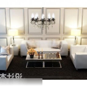 Mẫu nội thất kết hợp sofa phong cách đơn giản 3d