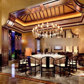 Wooden Restaurant Private Room Interior V1 3d model