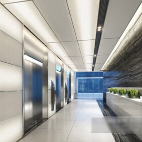 白色电梯走廊内部3d模型