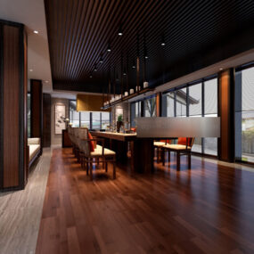 Modelo 3D do interior minimalista do restaurante
