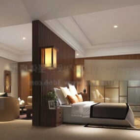 Model 3D wnętrza dużego pokoju hotelowego