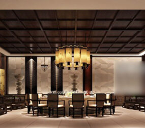 Chinese Retro Dinning Room Interior 3d model