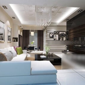 Modelo 3D do interior contemporâneo da parede da TV da sala de estar