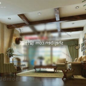 Model 3d Interior Ruangan Modern Mid Century