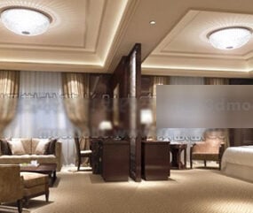 Modello 3d interno della camera d'albergo con decorazioni di lusso