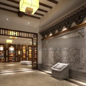 Modelo 3d do interior clássico do corredor do hotel em estilo ocidental