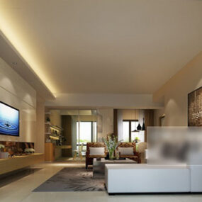 Modelo 3D do interior da sala de estar simples e moderna