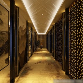 Hotel Corridor Dekoration Interiör 3d-modell