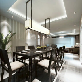 Black White Home Dinning Room Interior 3d model