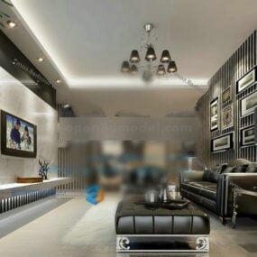 European Living Room Leather Sofa Interior 3d model