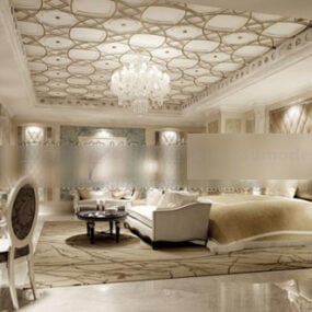 ヨーロッパのクラシックなスタイルの寝室のインテリア3Dモデル