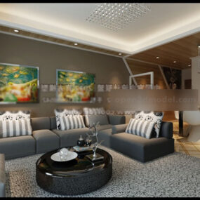 Living Room Grey Sofa Interior 3d model