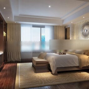 आधुनिक एशियाई शैली के बेडरूम इंटीरियर 3डी मॉडल