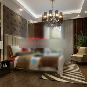 Model 3D wnętrza sypialni w europejskim stylu wiejskim