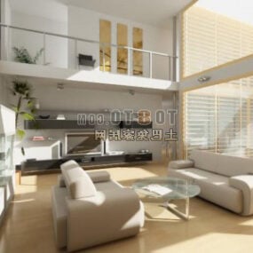 Modello 3d interno del soggiorno della villa moderna