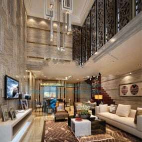 Luxusní vila Design interiéru obývacího pokoje 3D model