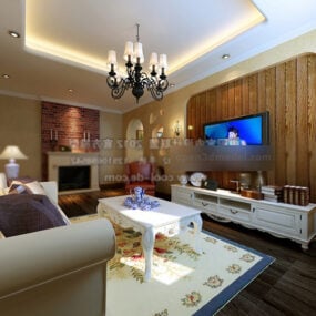 Modelo 3d de interior de decoração rústica de sala de estar