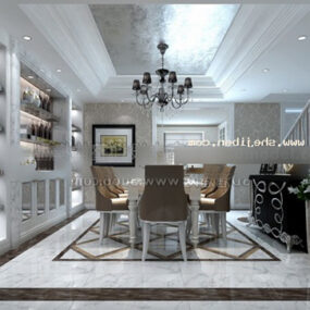 White Marble Restaurant Design Interior 3d model