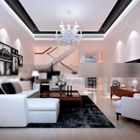 مدل سه بعدی طراحی داخلی اتاق نشیمن رنگ سفید
