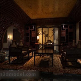 Chinese Style Study Room Design Interior 3d model