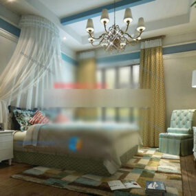 Landligt soveværelse design interiør 3d model