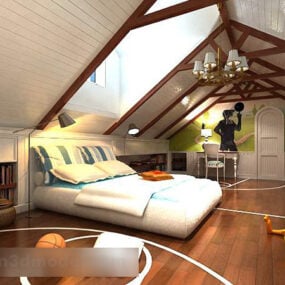 Thiết kế nội thất phòng ngủ gác mái mẫu 3d