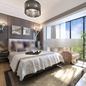 Big Windows Bedroom Design Interior 3D-malli